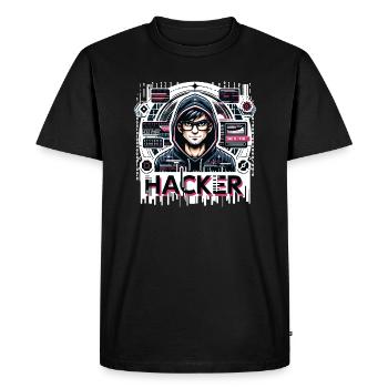 Hacker - Illustration - Men's Premium Organic T-Shirt - black - Front - Nico (187cm)