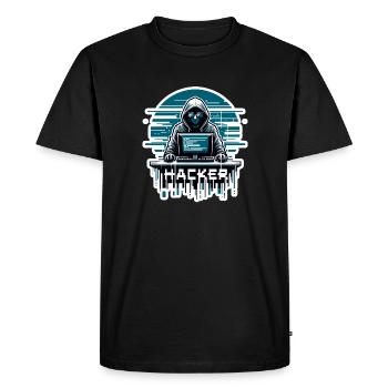 Hacker - Illustration - Men's Premium Organic T-Shirt - black - Front - Nico (187cm)