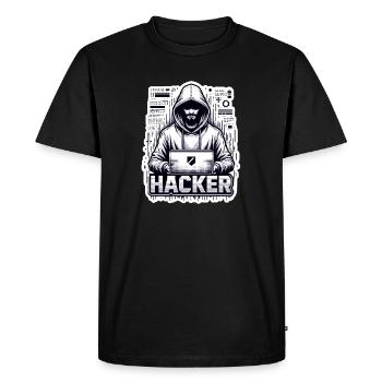 Hacker - Illustration - Men's Premium Organic T-Shirt - black - Front - Nico (187cm)