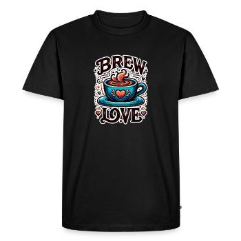 Brew Love - Coffee Cup Illustration - Men's Premium Organic T-Shirt - black - Front - Nico (187cm)