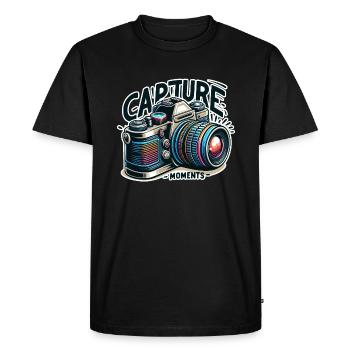 Capturer des moments - Illustration de l’appareil photo - T-shirt Premium bio Homme - noir - Devant - Nico (187cm)