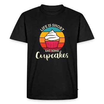 La vie est courte manger des cupcakes muffin dire - T-shirt Premium bio Homme - noir - Devant - Nico (187cm)