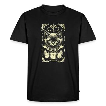 Gothic Cat Coffee Drinking Cute Kitten - Men's Premium Organic T-Shirt - black - Front - Nico (187cm)