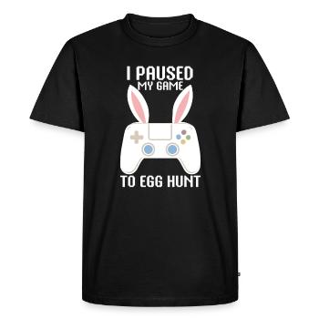 Joueur de Pâques, j’ai mis mon jeu en pause pour la chasse aux œufs - T-shirt Premium bio Homme - noir - Devant - Nico (187cm)