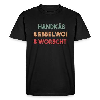 Fromage à la main Äppelwoi et saucisse de Hesse - T-shirt Premium bio Homme - noir - Devant - Nico (187cm)