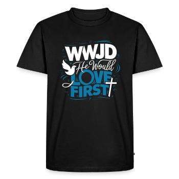 WWJD HWLF Jésus aimerait d’abord chrétien - T-shirt Premium bio Homme - noir - Devant - Nico (187cm)