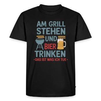 Debout au grill boire de la bière Funny Grill Beer - T-shirt Premium bio Homme - noir - Devant - Nico (187cm)