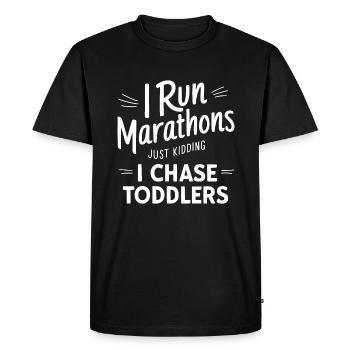 Je cours des marathons Je plaisante, je poursuis les tout-petits avant - T-shirt Premium bio Homme - noir - Devant - Nico (187cm)