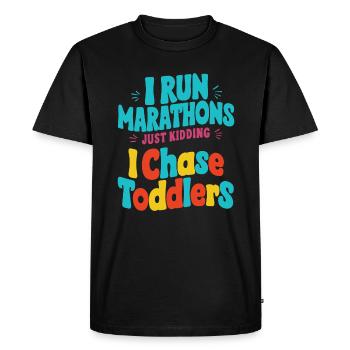 Je cours des marathons Je plaisante, je poursuis les tout-petits avant - T-shirt Premium bio Homme - noir - Devant - Nico (187cm)
