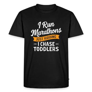 Je cours des marathons Je plaisante, je poursuis les tout-petits avant - T-shirt Premium bio Homme - noir - Devant - Nico (187cm)