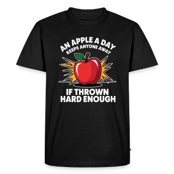 Une pomme : une journée éloigne tout le monde - T-shirt Premium bio Homme - noir - Devant - Nico (187cm)