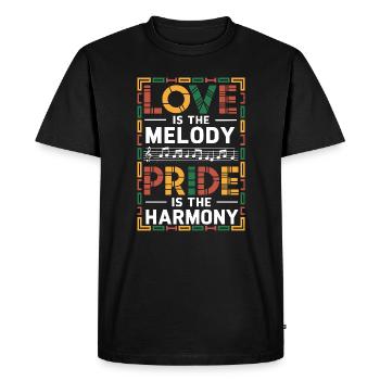 L’amour est la mélodie L’orgueil est l’harmonie Black Hist - T-shirt Premium bio Homme - noir - Devant - Nico (187cm)