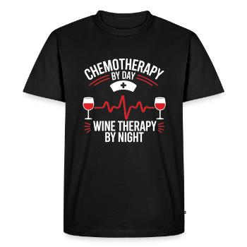 Chimiothérapie le jour Vinothérapie la nuit Oncologie - T-shirt Premium bio Homme - noir - Devant - Nico (187cm)