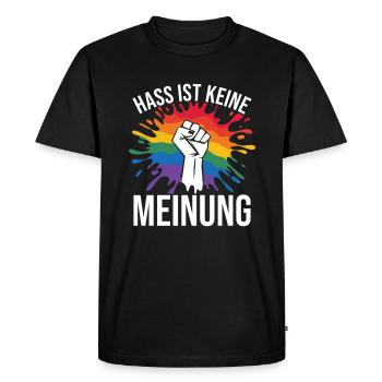 Hass ist keine Meinung Statement gegen rechts - Männer Premium Bio T-Shirt - Schwarz - Vorne - Nico (187cm)
