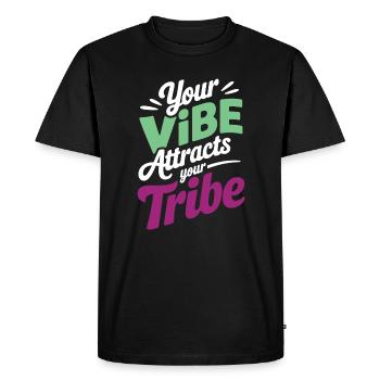 Votre vibration attire l’énergie positive de votre tribu - T-shirt Premium bio Homme - noir - Devant - Nico (187cm)