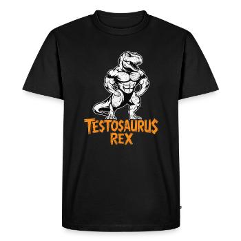 Testosaurus Rex Drôle Bodybuilder Dinosaure - T-shirt Premium bio Homme - noir - Devant - Nico (187cm)