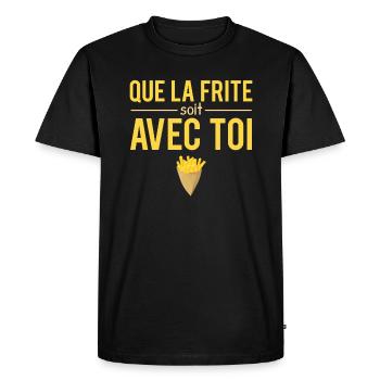 Que la frite soit avec toi fast food humour - T-shirt Premium bio Homme - noir - Devant - Nico (187cm)