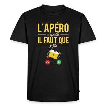 L'apéro m'appelle il faut que je file bière - T-shirt Premium bio Homme - noir - Devant - Nico (187cm)