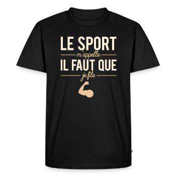 Le sport m'appelle il faut que je file coach - T-shirt Premium bio Homme - noir - Devant - Nico (187cm)
