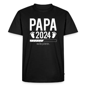 Bientôt papa 2024 veuillez patienter annonce bébé - T-shirt Premium bio Homme - noir - Devant - Nico (187cm)