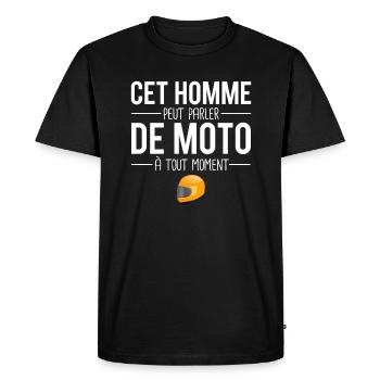 Parler de moto casque motard humour - T-shirt Premium bio Homme - noir - Devant - Nico (187cm)