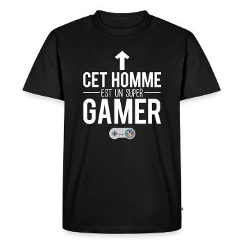 Cet homme est un super gamer manette geek humour - T-shirt Premium bio Homme - noir - Devant - Nico (187cm)
