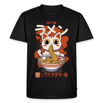 Série Maneki neko rouge - Chat blanc bol de Ramen - T-shirt Premium bio Homme - noir - Devant - Nico (187cm)