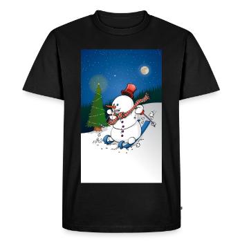 Illustration d’un joyeux bonhomme de neige sur des skis - T-shirt Premium bio Homme - noir - Devant - Nico (187cm)