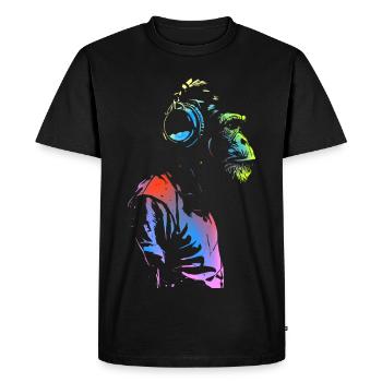 Singe avec des écouteurs 🎧 - T-shirt Premium bio Homme - noir - Devant - Nico (187cm)