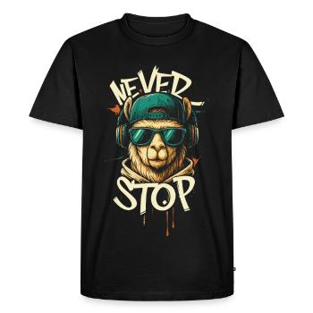 Llama DJ Never Stop - T-shirt Premium bio Homme - noir - Devant - Nico (187cm)