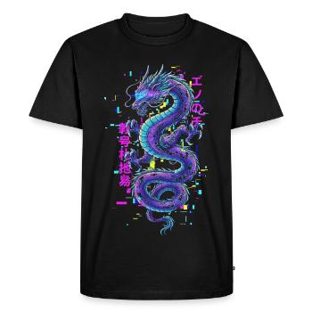 Cyberpunk Dragon - Glitch Art Neon - Men's Premium Organic T-Shirt - black - Front - Nico (187cm)