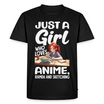 La fille adore les ramen d’anime et le dessin - T-shirt Premium bio Homme - noir - Devant - Nico (187cm)