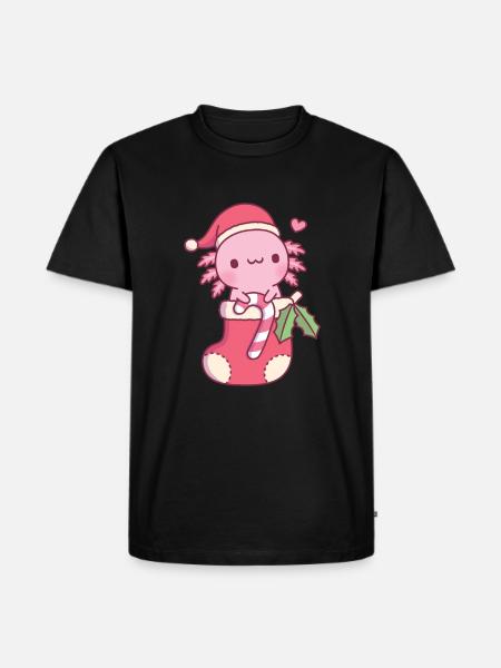 Sød Axolotl med slikstok i julestrømpe - Herre Premium økologisk T-shirt - sort