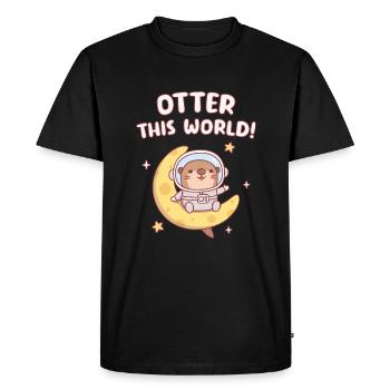 Cute Otter Astronaut On The Moon Otter This World - Men's Premium Organic T-Shirt - black - Front - Nico (187cm)
