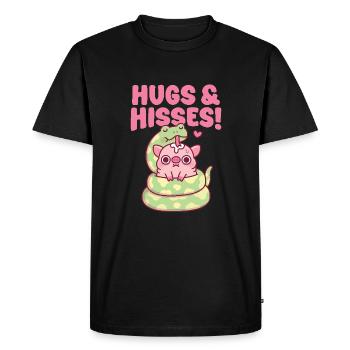 Cute Snake Curl Around Pig Hugs & Hisses Funny - Men's Premium Organic T-Shirt - black - Front - Nico (187cm)