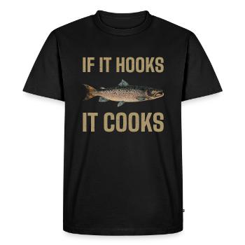Pêcheur de pêche au saumon royal - T-shirt Premium bio Homme - noir - Devant - Nico (187cm)