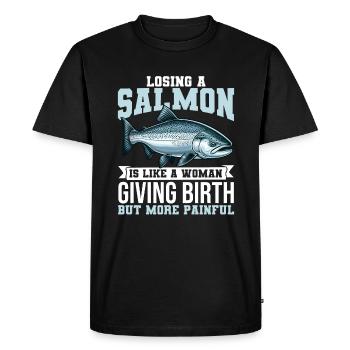 Pêcheur de pêche au saumon royal - T-shirt Premium bio Homme - noir - Devant - Nico (187cm)