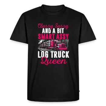 Log Truck Driver Timber Lorry Funny Logging Truck - Men's Premium Organic T-Shirt - black - Front - Nico (187cm)