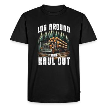 Log Truck Driver Timber Lorry Funny Logging Truck - Men's Premium Organic T-Shirt - black - Front - Nico (187cm)