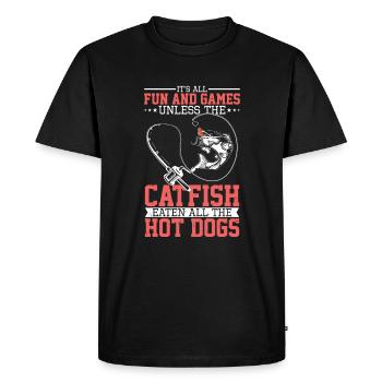 Pêche au poisson-chat à tête plate - T-shirt Premium bio Homme - noir - Devant - Nico (187cm)