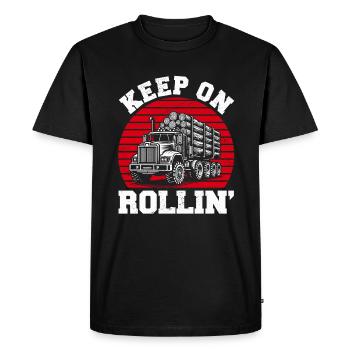 Log Truck Driver Timber Lorry Funny Logging Truck - Men's Premium Organic T-Shirt - black - Front - Nico (187cm)
