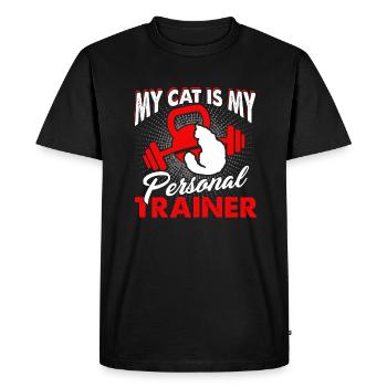 My Cat Is My Personal Trainer - Men's Premium Organic T-Shirt - black - Front - Nico (187cm)