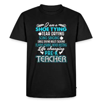 Pre K Teacher Shoe Tying Tear Drying - Men's Premium Organic T-Shirt - black - Front - Nico (187cm)