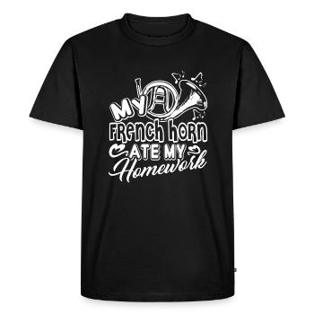 French Horn Ate My Homework - Men's Premium Organic T-Shirt - black - Front - Nico (187cm)