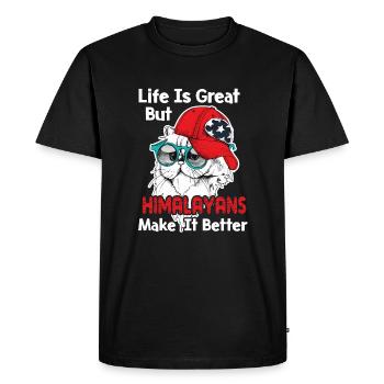 Life Is Great But Himalayan Cat Make It Better - Men's Premium Organic T-Shirt - black - Front - Nico (187cm)