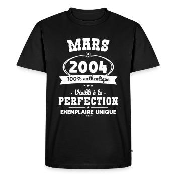 Anniversaire 20 ans - Mars 2004 Perfection - T-shirt Premium bio Homme - noir - Devant - Nico (187cm)