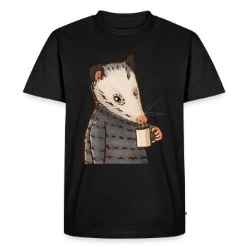 Opossum drinks coffee - Men's Premium Organic T-Shirt - black - Front - Nico (187cm)