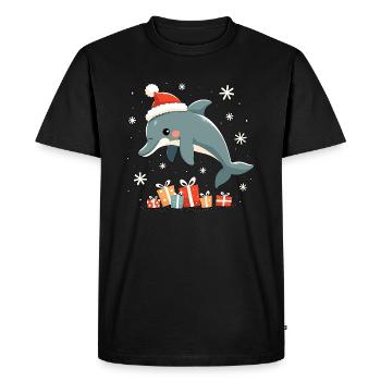 Dauphin au chapeau de Père Noël - Flocons de neige - T-shirt Premium bio Homme - noir - Devant - Nico (187cm)