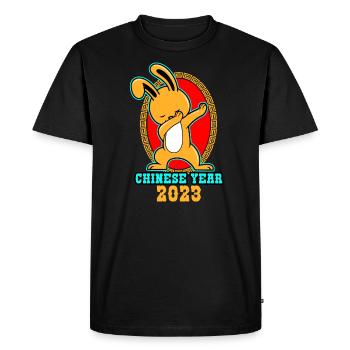 Chinese Year 2023 Rabbit Dabbing - Men's Premium Organic T-Shirt - black - Front - Nico (187cm)