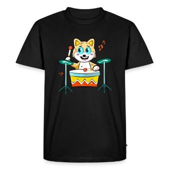 Cat Playing Drums - Men's Premium Organic T-Shirt - black - Front - Nico (187cm)